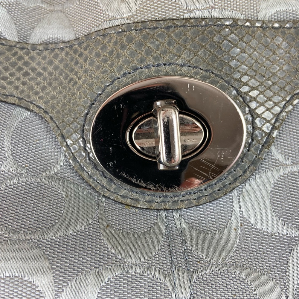 Coach Penelope Snakeskin & Silver Trim Satchel Hand Bag Grey No. B1182-F16537. - Picture 6 of 16